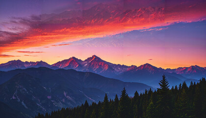 Obraz premium Le coucher du soleil dans la montagne