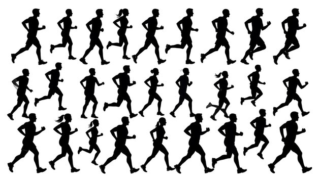 Running silhouettes of diverse people