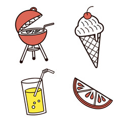 Barbecue grill ice cream drink and citrus slice summer