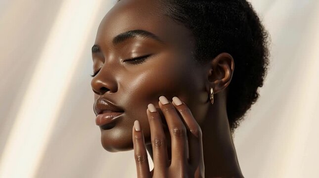 Elegant banner of a model applying a skincare product for problematic skin. Soft, minimalistic background emphasizes sophistication, soothing effect, and premium, high-quality presentation.