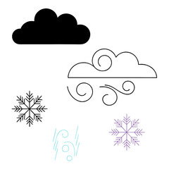 Black cloud wind snowflake purple snowflake blue precipitation weather icons