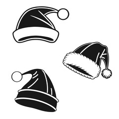Black Santa hats with pom poms and trim christmas hat holiday hat