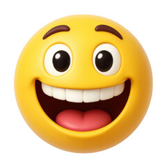 Fototapeta premium Yellow emoji with wide smile and open mouth view isolated transparent background