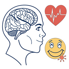 Brain heart and smiling face icons smile health