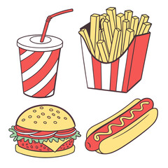 Burger fries soda hot dog icons fast food