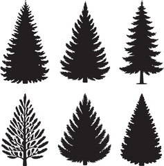 Obraz premium Classic Christmas Fir Trees Silhouette Set – Black Pine Tree Shapes on White BackgroundClassic Christmas Fir Trees Silhouette Set – Black Pine Tree Shapes on White Background