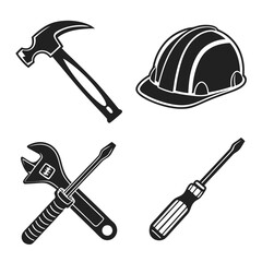 Construction tools hammer hard hat wrench screwdriver vector