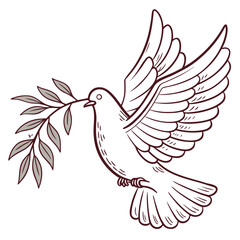 Dove carrying olive branch symbol of peace flying