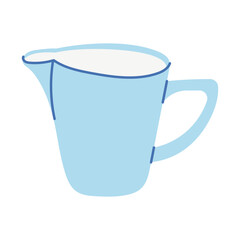 Milk in a measuring cup. Dairy product for healthy eating. Vector illustration.