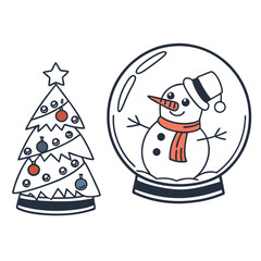 Festive Christmas Tree and Snowman in Snow Globe holiday