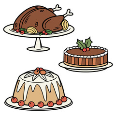 Festive holiday feast with roast turkey and cakes christmas thanksgiving
