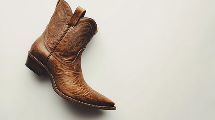 brown leather cowboy boot on white background