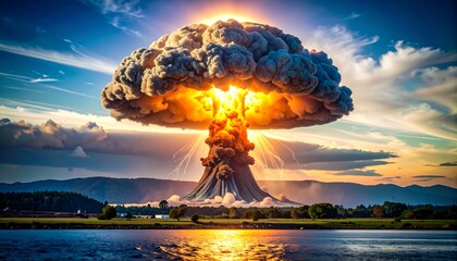 Epic atomic explosion over landscape