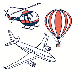 Helicopter airplane hot air balloon travel transport