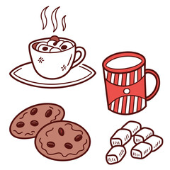 Hot cocoa mug cookies and marshmallows sweet