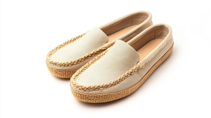 beige linen canvas espadrille loafers