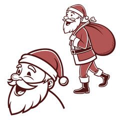 Jolly Santa Claus with sack and close up face christmas holiday