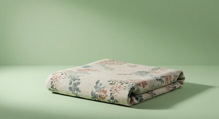 Folded Beige Linen Fabric on Green Background for Textiles and Design variation 3