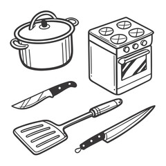 Kitchen Utensils and Stove Illustration cooking knife