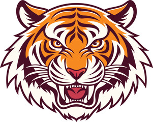 Obraz premium Realistic Tiger Head Design Illustration with Detailed Fur and Eyes. Ferocious Tiger Head Artwork for Wildlife and Nature Projects. Colorful Tiger Head Drawing Perfect for Branding and Logos