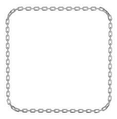 High-resolution 3D illustration of a functional metallic chain forming a precise, contemporary square frame. Perfect for showcasing content or creating a minimalist boundary.