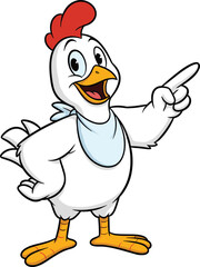 Cartoon Chicken Mascot Pointing Front View, Happy Poultry Character Illustration, Farm Bird Design, Fun Advertising Animal, Vector Marketing Artwork Template