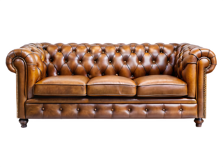 Elegant brown leather chesterfield sofa adds timeless charm and sophistication to any interior space