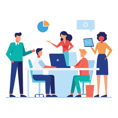 Modern office teamwork and collaboration isolated on white background