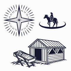 Nativity star stable manger donkey rider vector