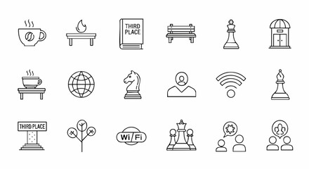 Line Icons Set Coffee Shop Internet Chess People Business Leisure