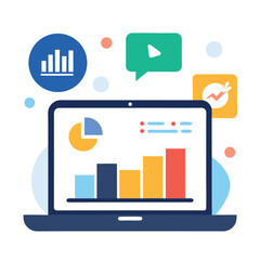 Social media analytics dashboard on laptop isolated on white background