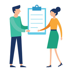 Successful business negotiation between man and woman isolated on white background