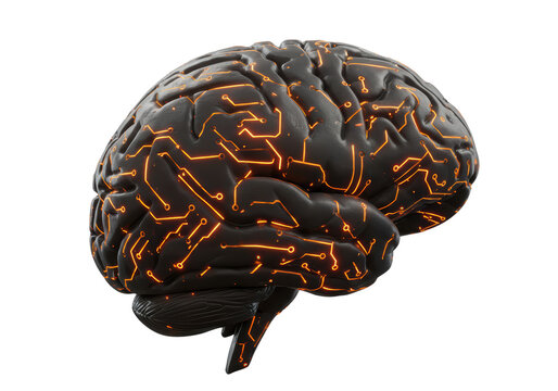 Isolated Digital Brain with Glowing Circuit Connections