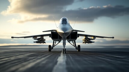 Side profile of advanced combat jet on runway with weapon loadout visible