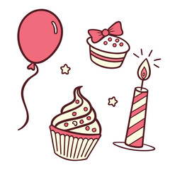 Pink balloon cupcake candle festive celebration birthday party