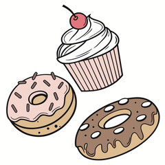 Pink frosted donut chocolate donut cupcake with cherry frosting sprinkles