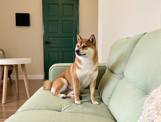 Plakat Adorable Shiba Inu Relaxing on a Mint Green Sofa