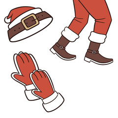 Santa claus hat belt boots and mittens festive apparel christmas holiday