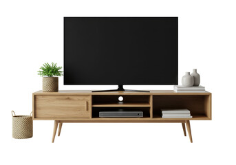 Isolated Modern Living Room TV Setup on Wooden Stand