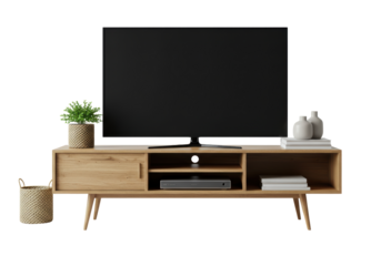 Isolated Modern Living Room TV Setup on Wooden Stand