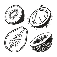 Sliced tropical fruits kiwi papaya lychee vector