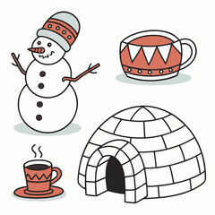 Snowman Igloo Hot Cocoa Mitten Icons winter