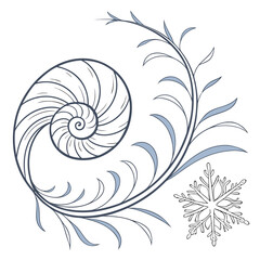 Swirling vine with snowflake accent leaves winter