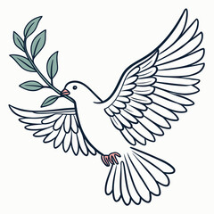White dove flying with green olive branch bird peace