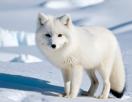 Beautiful winter fur on an arctic fox, high-resolution photo. white fox in the snow.