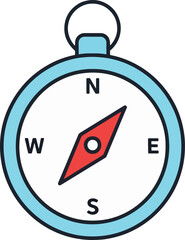 Stylized compass illustration with cardinal points. A vector graphic icon representing guidance, travel, and adventure.