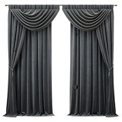 Elegant gray velvet curtains with swag create a luxurious and dramatic window treatment statement piece