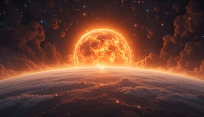 Fiery Planet Glowing Beneath Cosmic Stars
