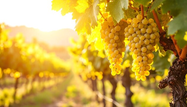 Golden grapes in vineyard at sunset - Powered by Adobe