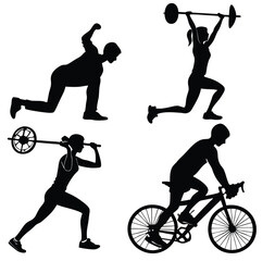 Silhouette of a cyclist riding a bike vector illustration showing a person cycling in action with sport and mountain biking elements